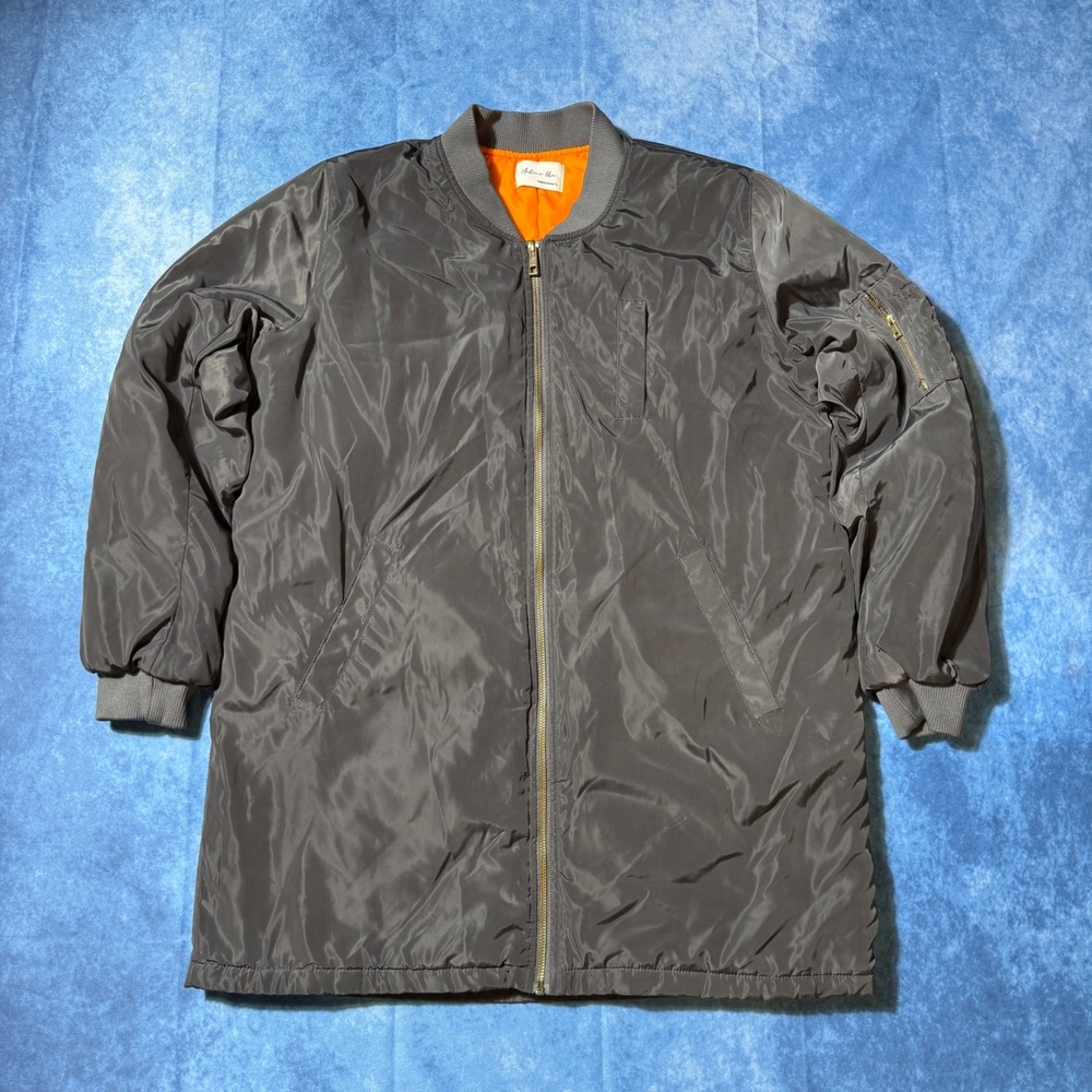 Streetwear Active USA Longline MA-1 Bomber Jacket Charcoal Orange L